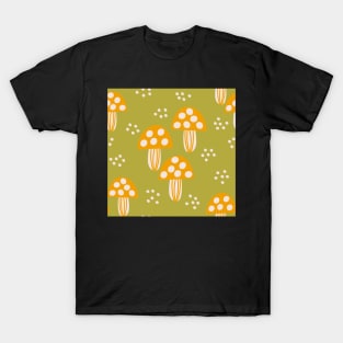 Forest of mushrooms in mustard, cream and green T-Shirt